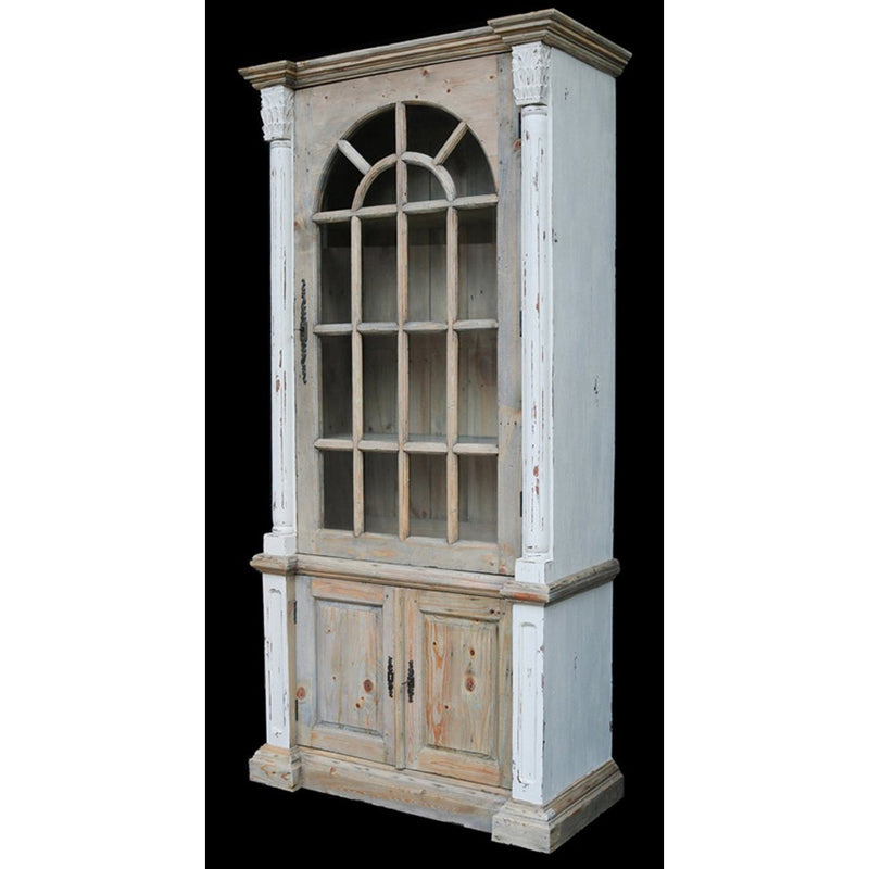 AFD Home Farmhouse Tall Cabinet Hutch in White Chalk and Natural