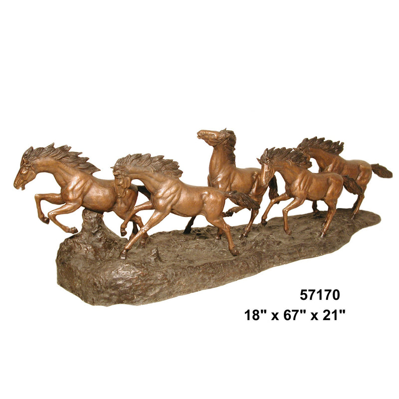 AFD Home Five Horses Running Bronze Large 67 Inch Wide