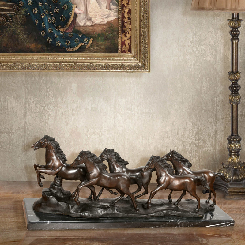 AFD Home Five Horses Running on Marble Base 32 Inch Wide