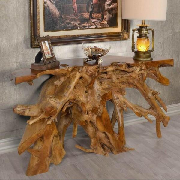 AFD Home Free Form Wood Teak Root Console Table