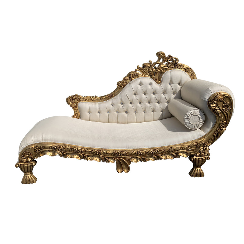 AFD Home Gold Hand Carved Chaise with Cream Fabric