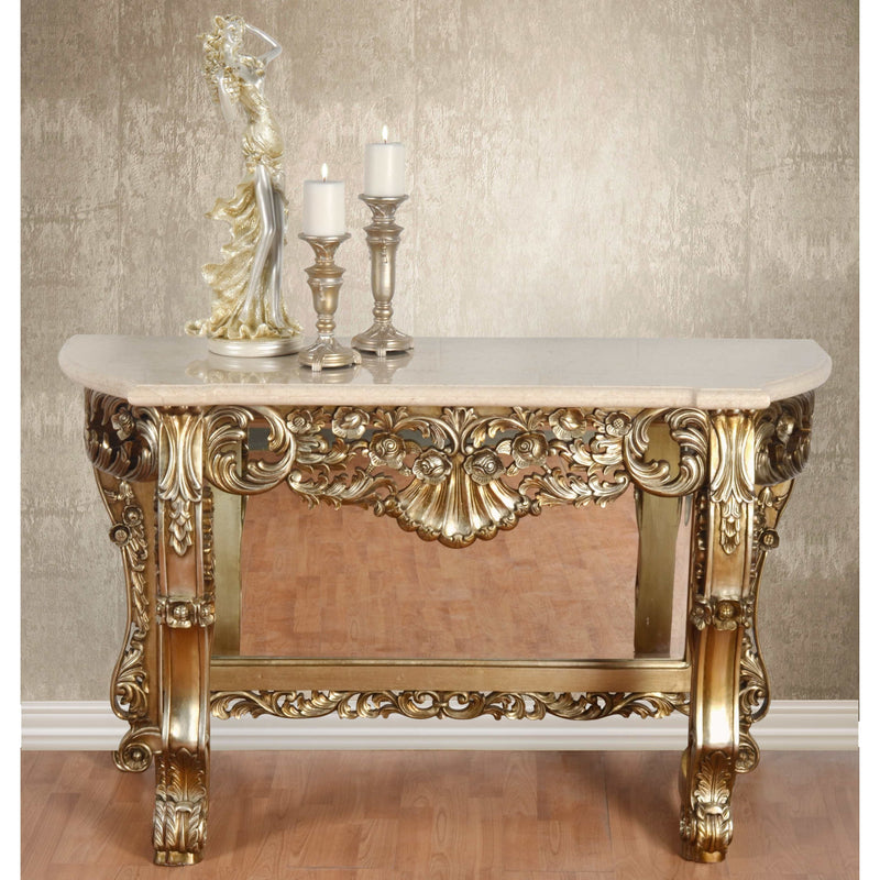 AFD Home Gold Petticoat Cream Marble Top Console Table