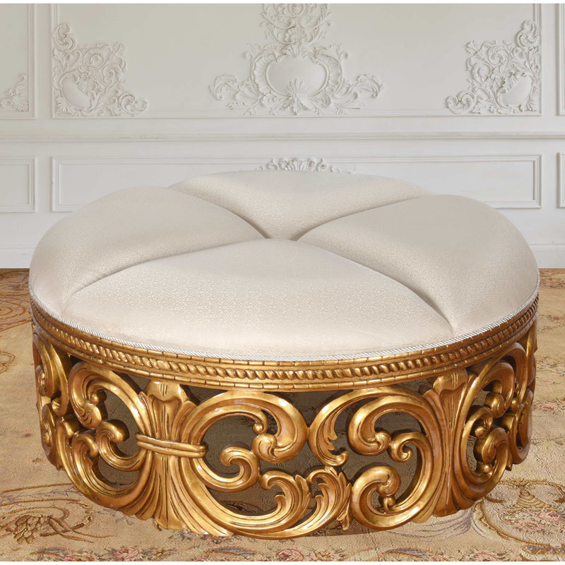 AFD Home Gold Rococo Ottoman with Cream Fabric