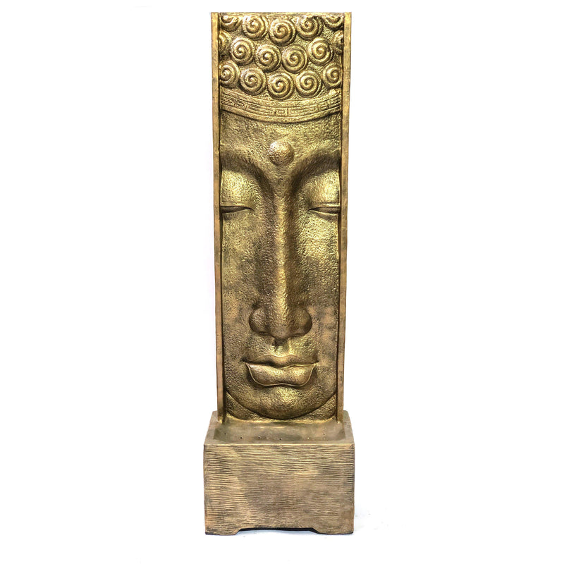 AFD Home Long Face Buddha Fountain With Pump Glossy Gold Black