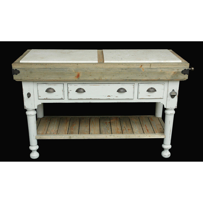 AFD Home Marble Top 3 Drawer Kitchen Island In Chaulk White