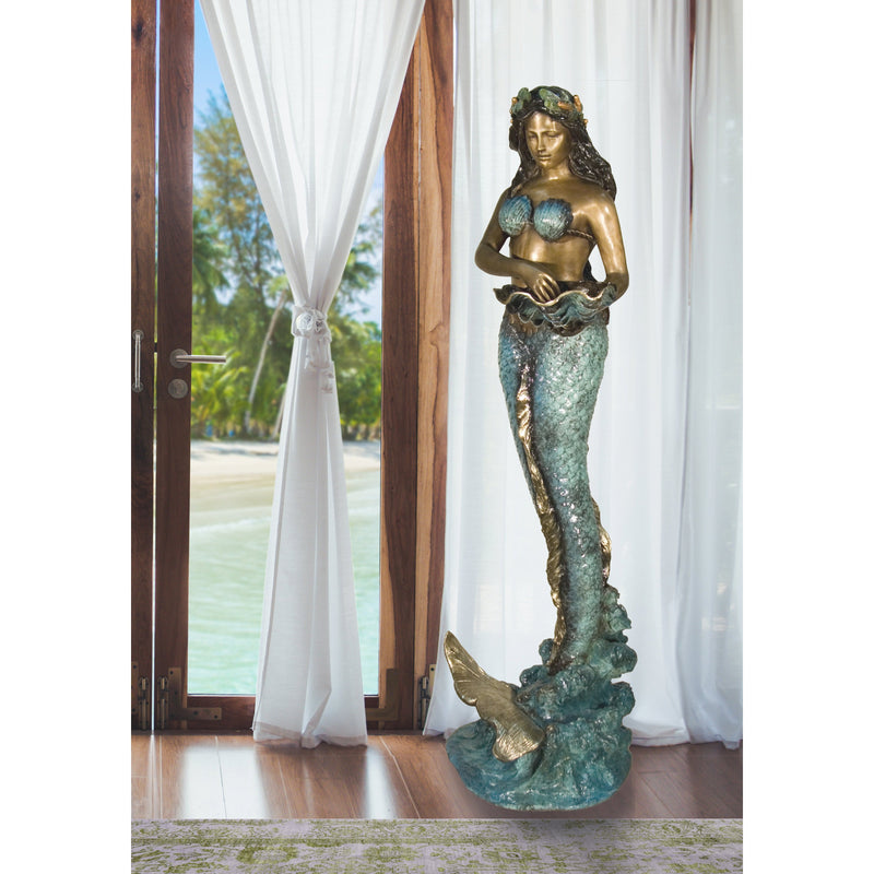 AFD Home Mermaid Holding Shell Sculpture Fountain Feature 71 Inches Tall