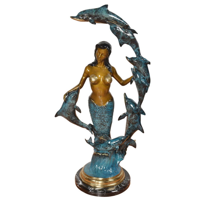 AFD Home Mermaid with Seven Dolphins on Marble Base 29 Inches Tall