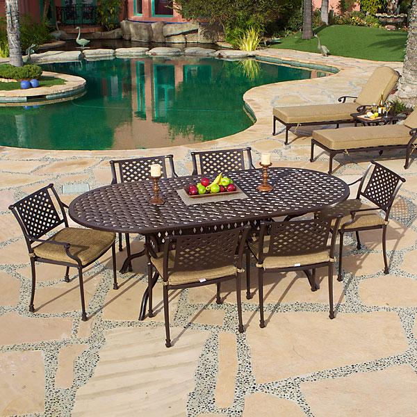 AFD Home Savannah Outdoor Aluminum Oval Dining Table Set of 7 (KIT)