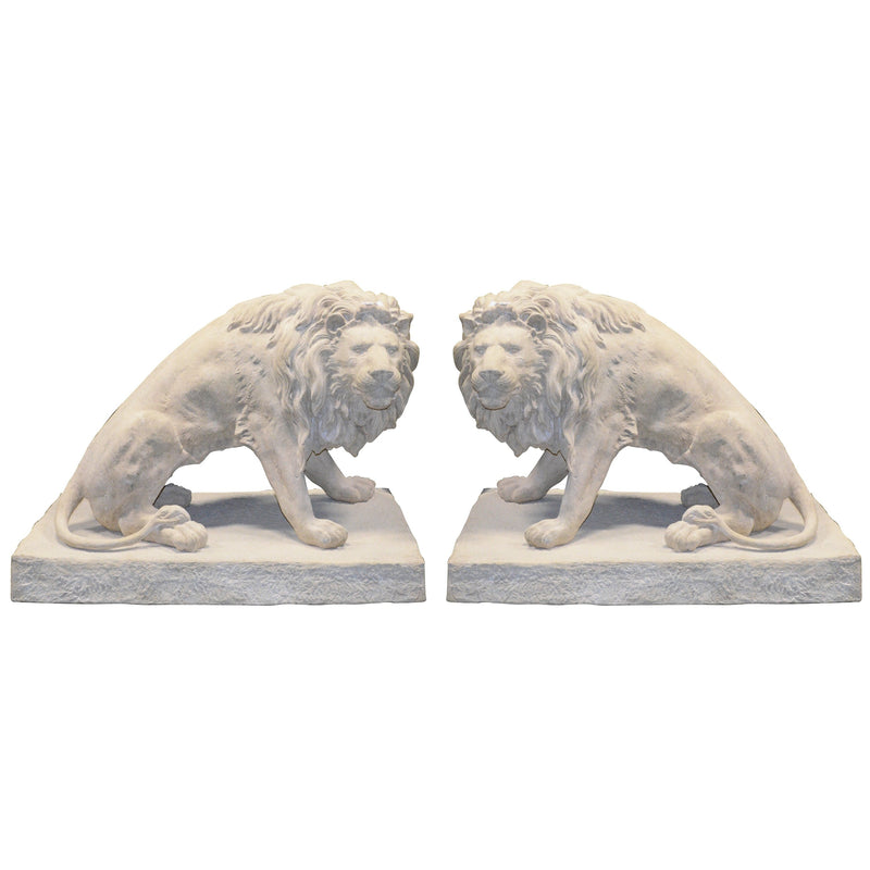 AFD Home Symmetrical Pair of 39 Inch Entry Lions in Rough Stone