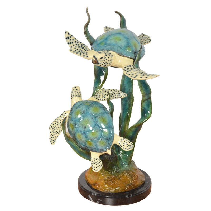 AFD Home Two Turtles with Coral in Special Patina on Marble Base