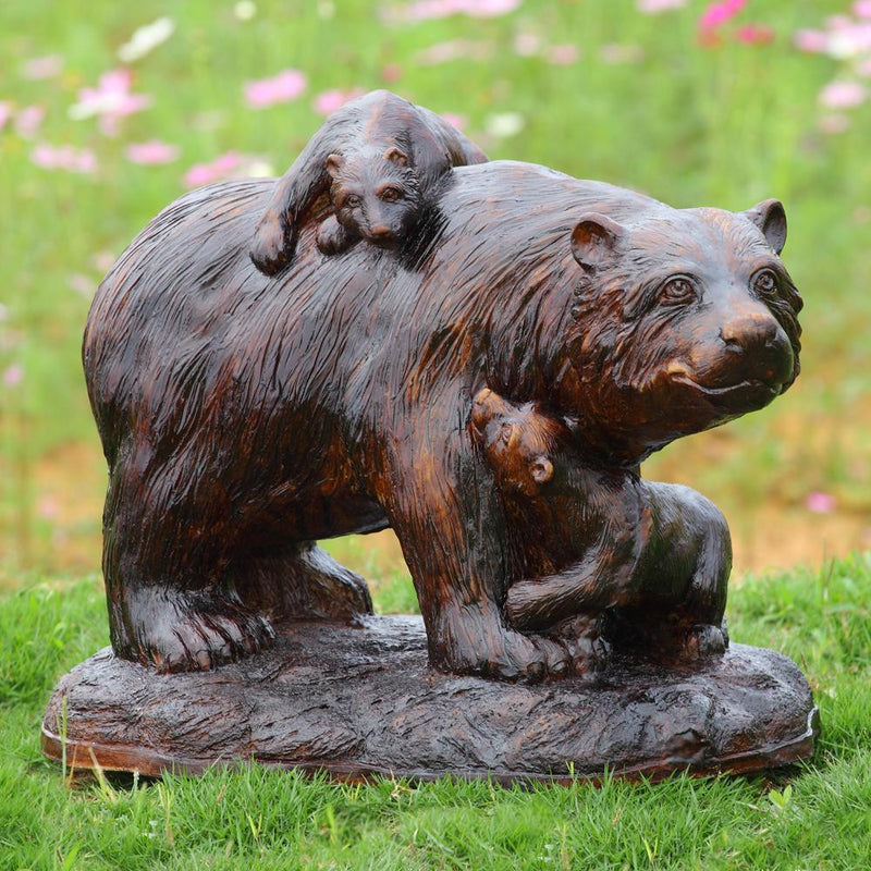 Bear With Cubs Playtime Garden Sculpture-Iron Home Concepts