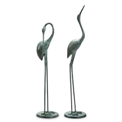 Contemplative Garden Crane Pair Statue-Iron Home Concepts