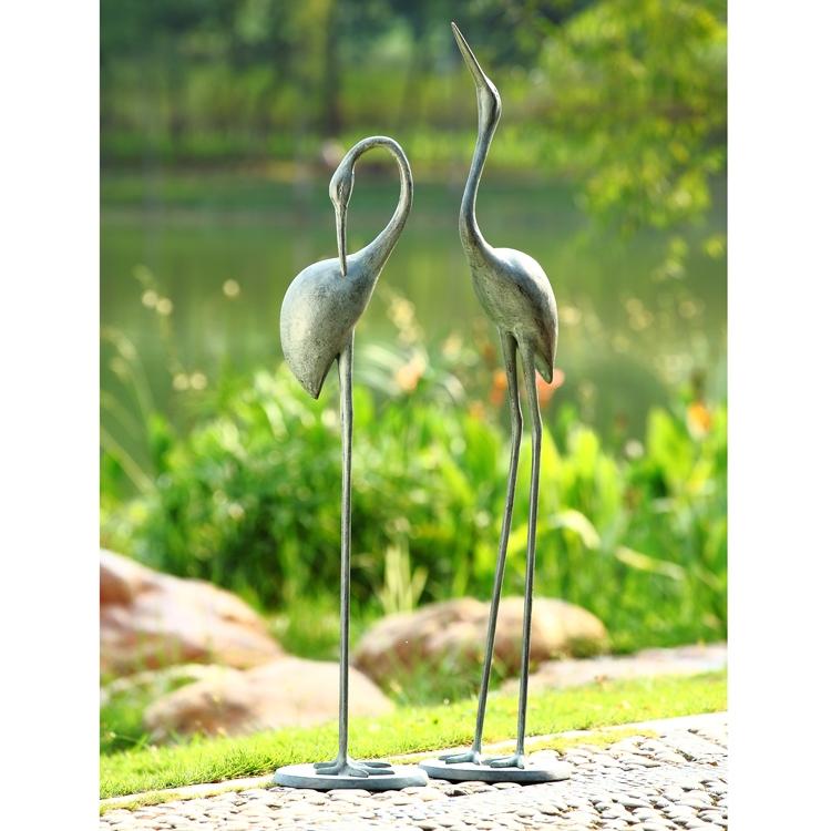 Contemplative Garden Crane Pair Statue-Iron Home Concepts