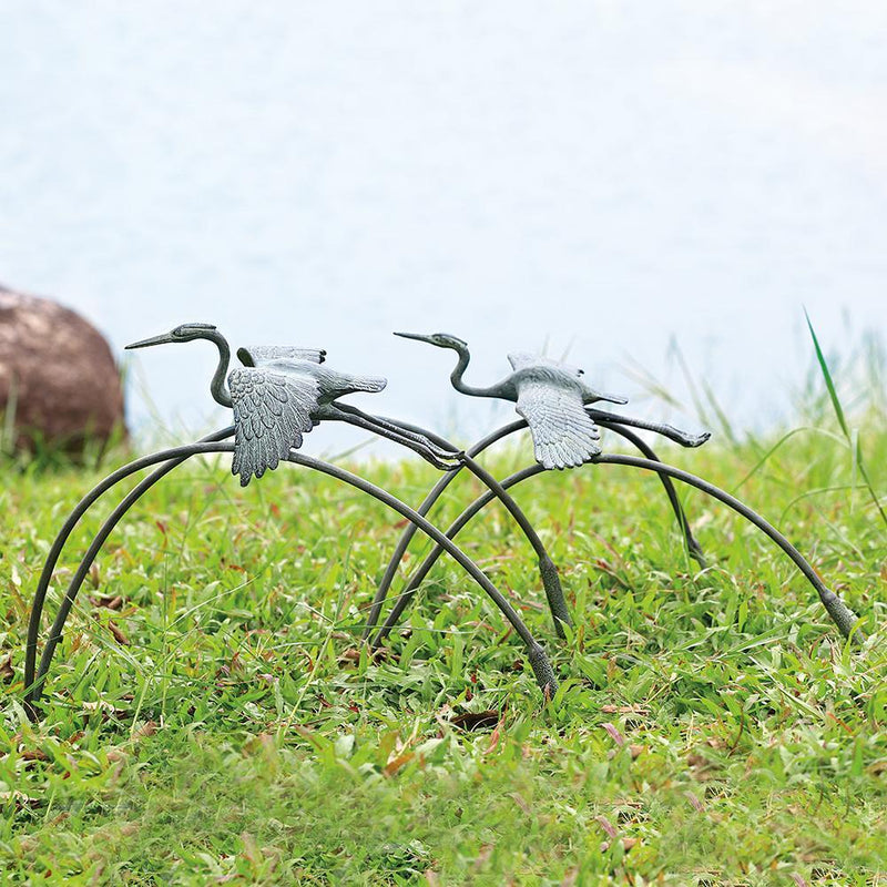 Cranes and Reeds Garden Pair Sculptures-Iron Home Concepts