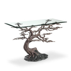 Cypress Tree Console Table With Glass Top-Iron Home Concepts