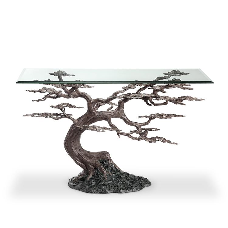 Cypress Tree Console Table With Glass Top-Iron Home Concepts