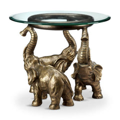 Elephant Trio End Table With Glass Top-Iron Home Concepts