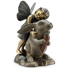 Happiness Garden Sculpture Fairy and Rabbit-Iron Home Concepts