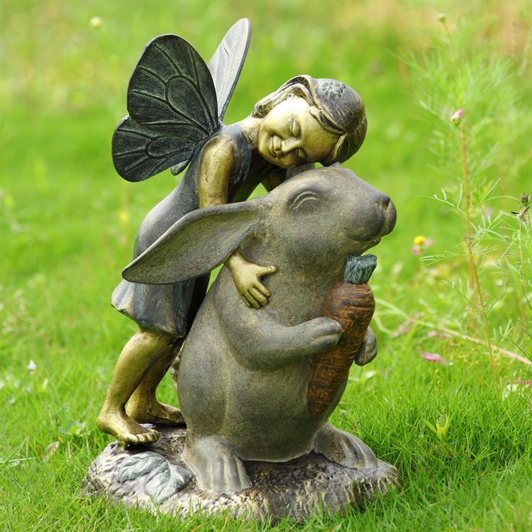 Happiness Garden Sculpture Fairy and Rabbit-Iron Home Concepts