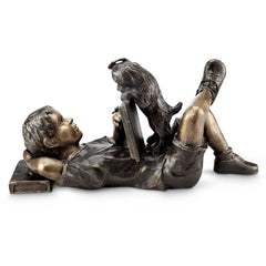 Impatience Boy & Dog Garden Sculpture-Iron Home Concepts