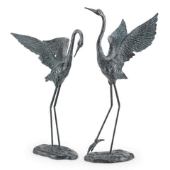 Iron Exalted Crane Pair Garden Statues-Iron Home Concepts