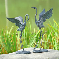 Iron Exalted Crane Pair Garden Statues-Iron Home Concepts