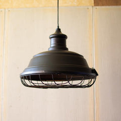 Kalalou Black Metal Caged Hanging Pendant Light-Iron Home Concepts