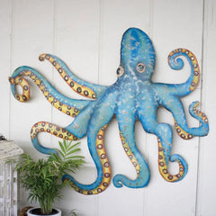 Kalalou Hammered Metal Octopus Wall Hanging Art-Iron Home Concepts