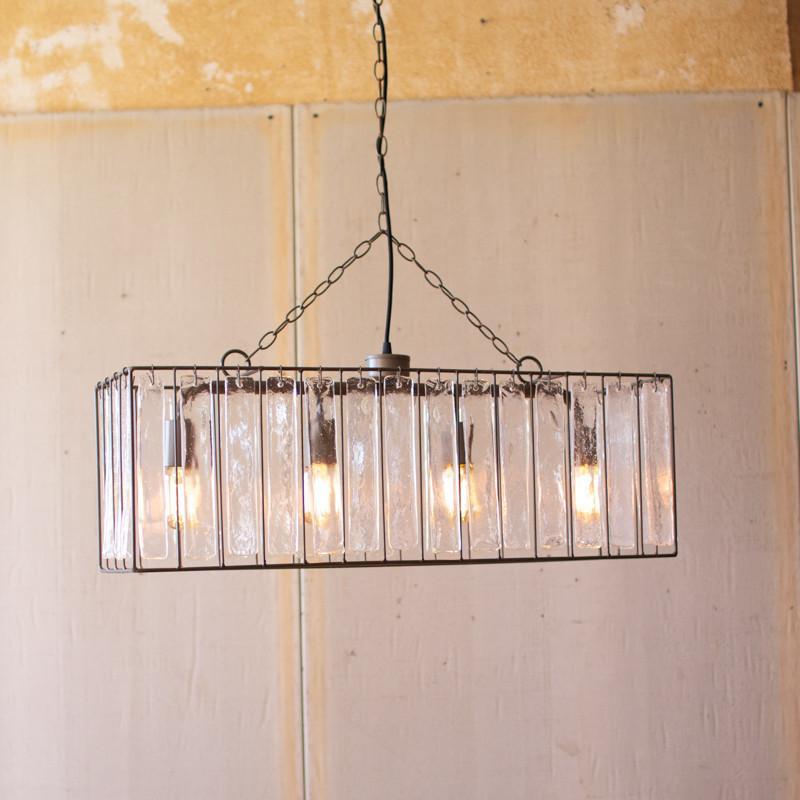 Kalalou Loft Glam Metal and Glass Chimes Rectangle Pendant Light-Iron Home Concepts