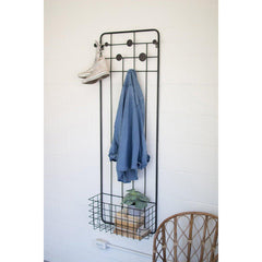 Kalalou Metal Wall Coat Rack With Storage Basket-Iron Home Concepts