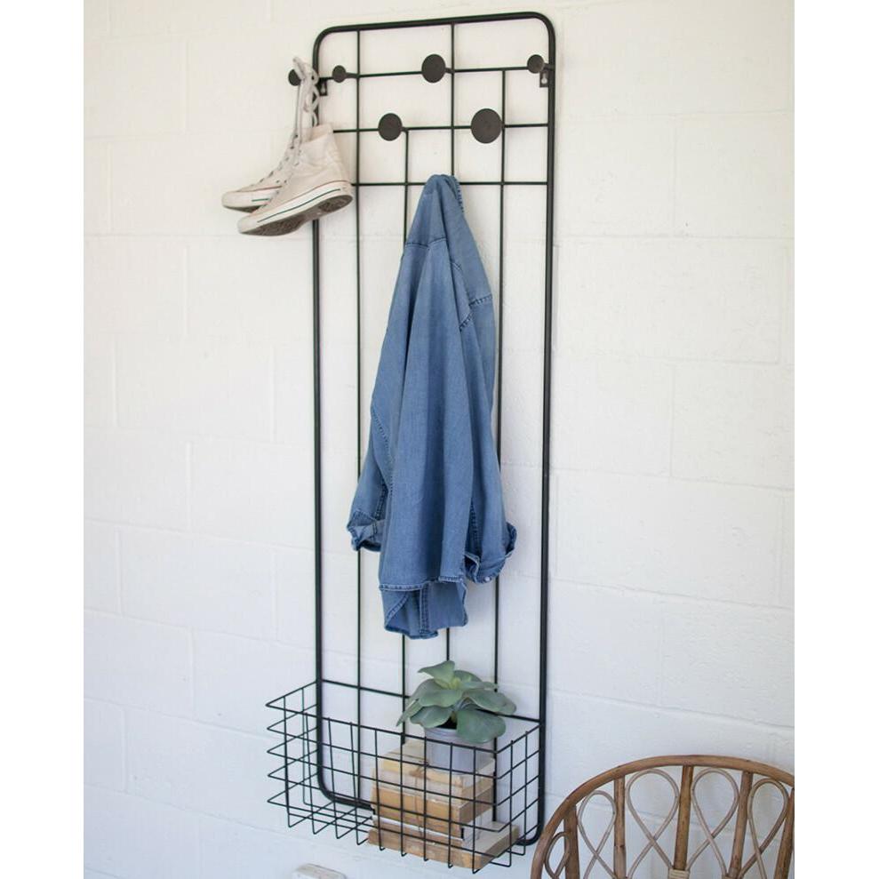 Kalalou Wall Coat Rack With Storage Basket - Thumbnail 2