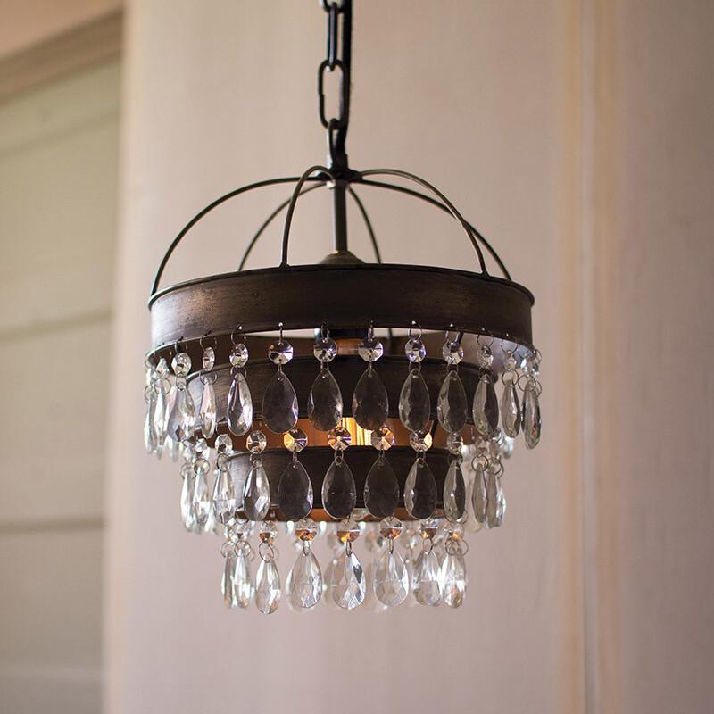 Kalalou Pendant Lamp With Layered Hanging Gem Crystals-Iron Home Concepts