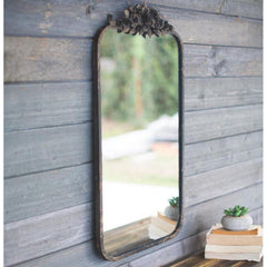 Kalalou Rectangle Metal Mirror With Flower Design-Iron Home Concepts