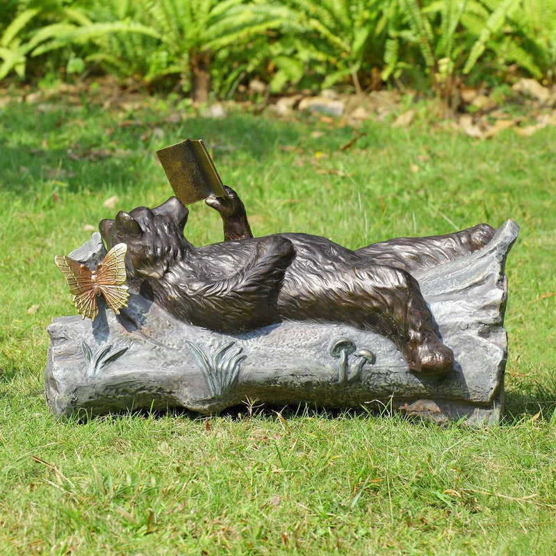 Lazy Bear Reader Garden Sculpture-Iron Home Concepts