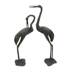 Long Necked Garden Crane Pair Garden Statues-Iron Home Concepts