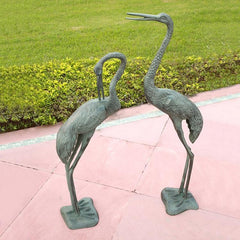 Long Necked Garden Crane Pair Garden Statues-Iron Home Concepts