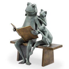 Reading Frog Family Garden Sculpture-Iron Home Concepts