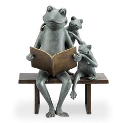 Reading Frog Family Garden Sculpture-Iron Home Concepts