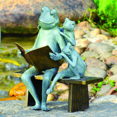 Reading Frog Family Garden Sculpture-Iron Home Concepts