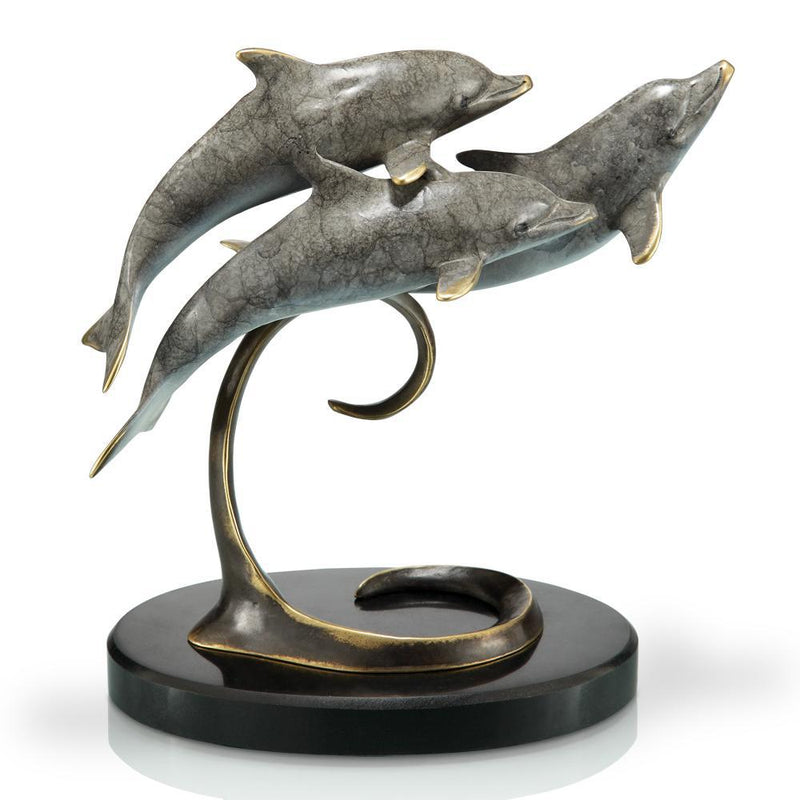 SPI Home Triple Dolphins on Marble Base-Iron Home Concepts