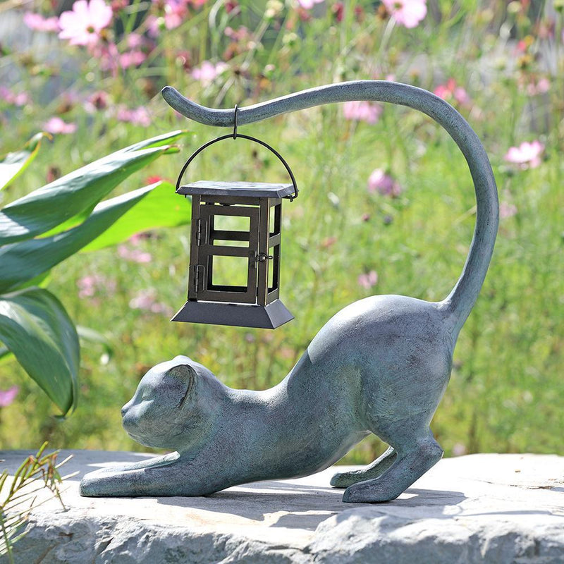 Stretching Cat LED Garden Lantern-Iron Home Concepts