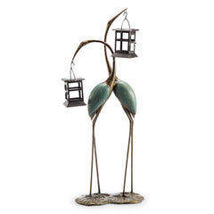 Stylized Crane Pair LED Garden Lantern Statue-Iron Home Concepts