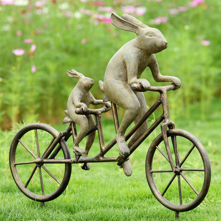 Tandem Bicycle Bunnies Garden Decor-Iron Home Concepts