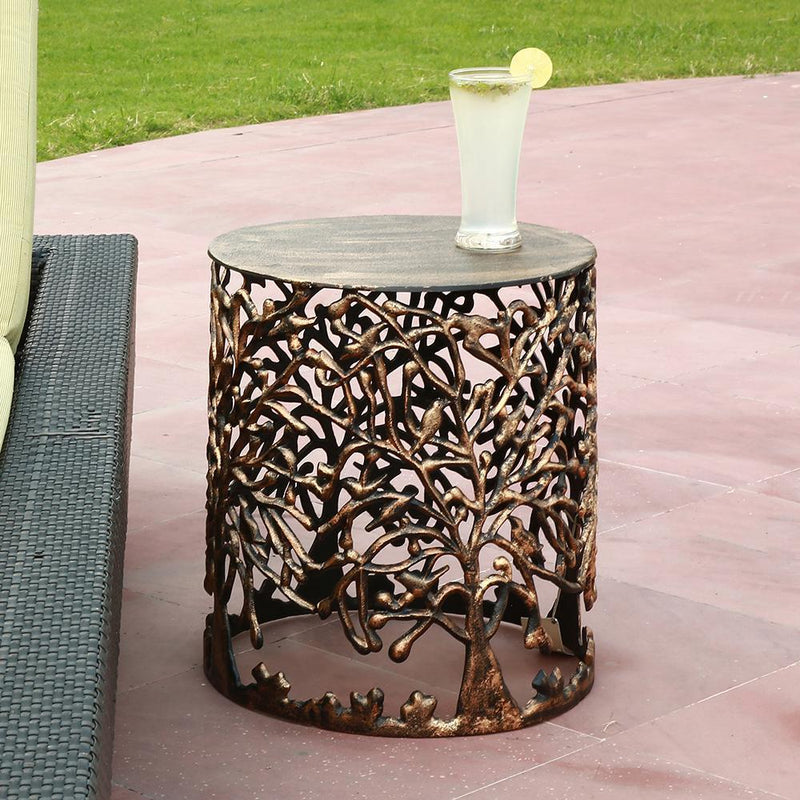 Tree and Lattice Pattern Garde Side End Table-Iron Home Concepts