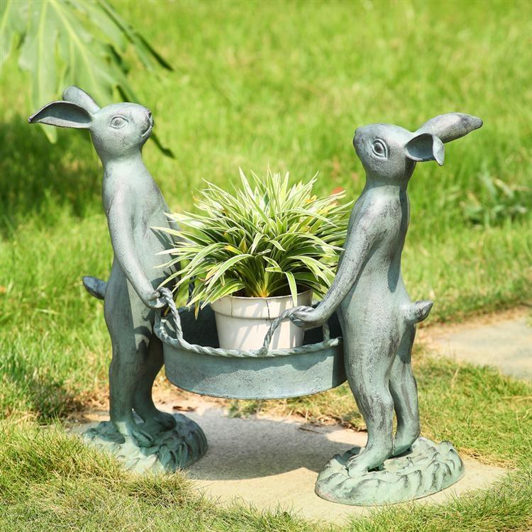 Two Bunny Gardeners Pot Holder-Iron Home Concepts