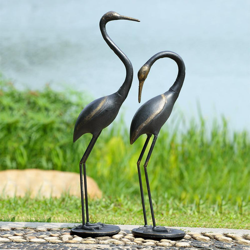 Watchful Waders Iron Crane Garden Statues-Iron Home Concepts